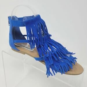 Steve Madden Favorit Women Open Toe Suede Gladiator Sandal 6.5 Fringe Boho Blue
